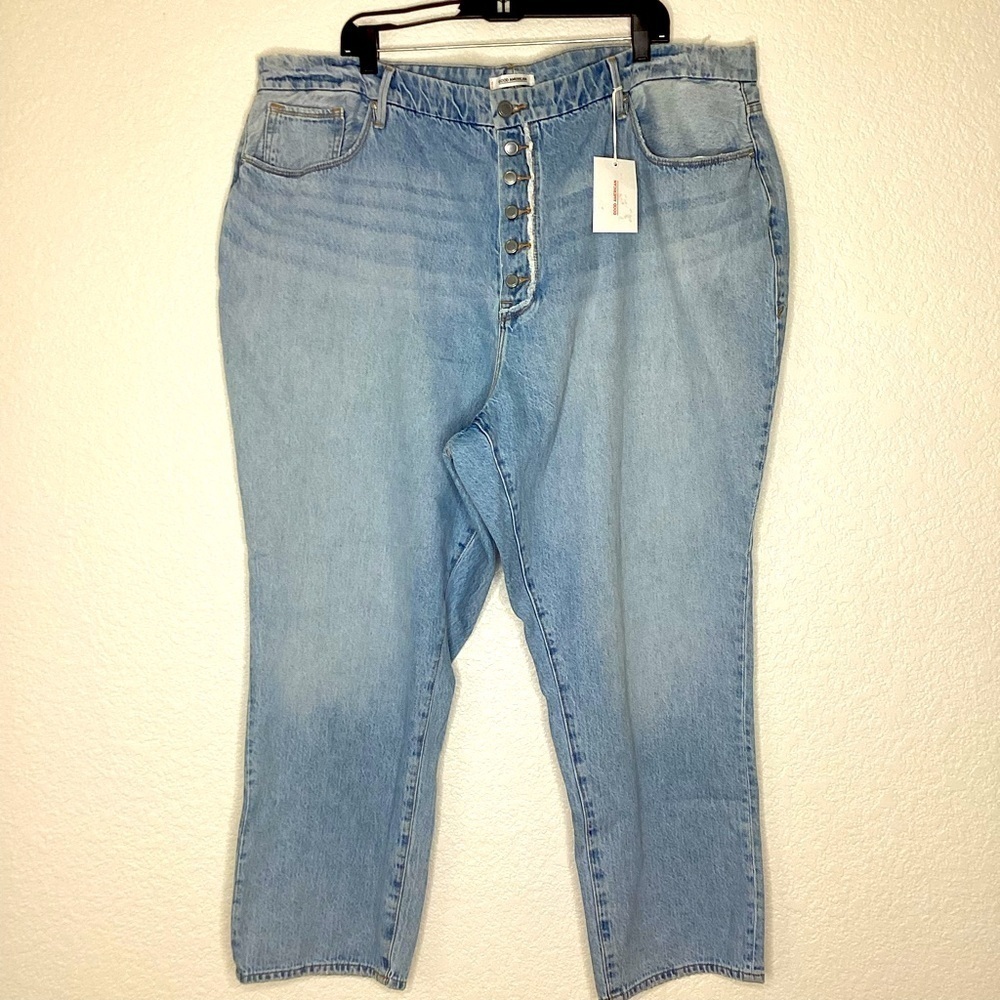 GOOD AMERICAN‎ PLUS SIZE 22 VINTAGE BLUE JEANS BUTTONS FRONT STRAIGHT LEG NWT